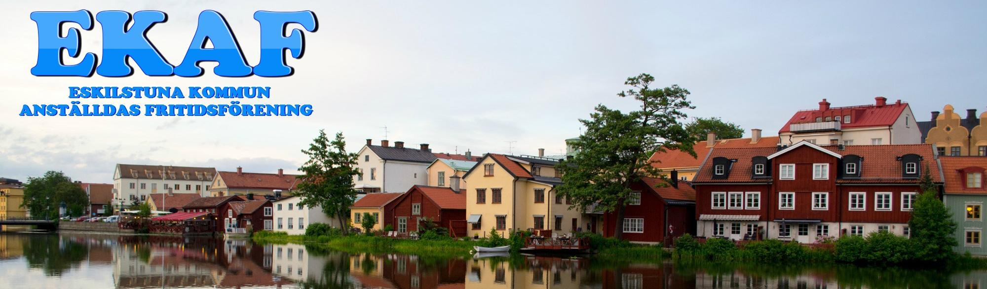 Foto gamla staden Eskilstuna med blå EKAF logga